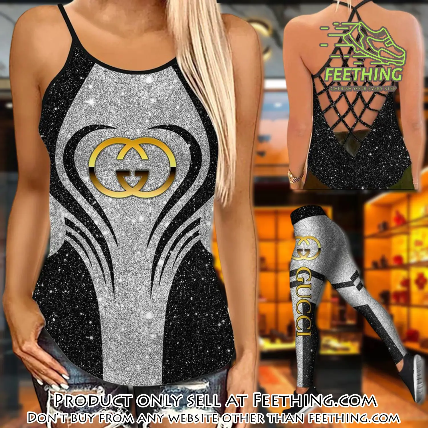 Gucci tank top leggings set luxury brand for women yoga gym qcf ft4811189